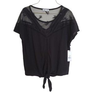 Dex Clothing NWT Women's Black Tie Front Mesh Tee Size Large